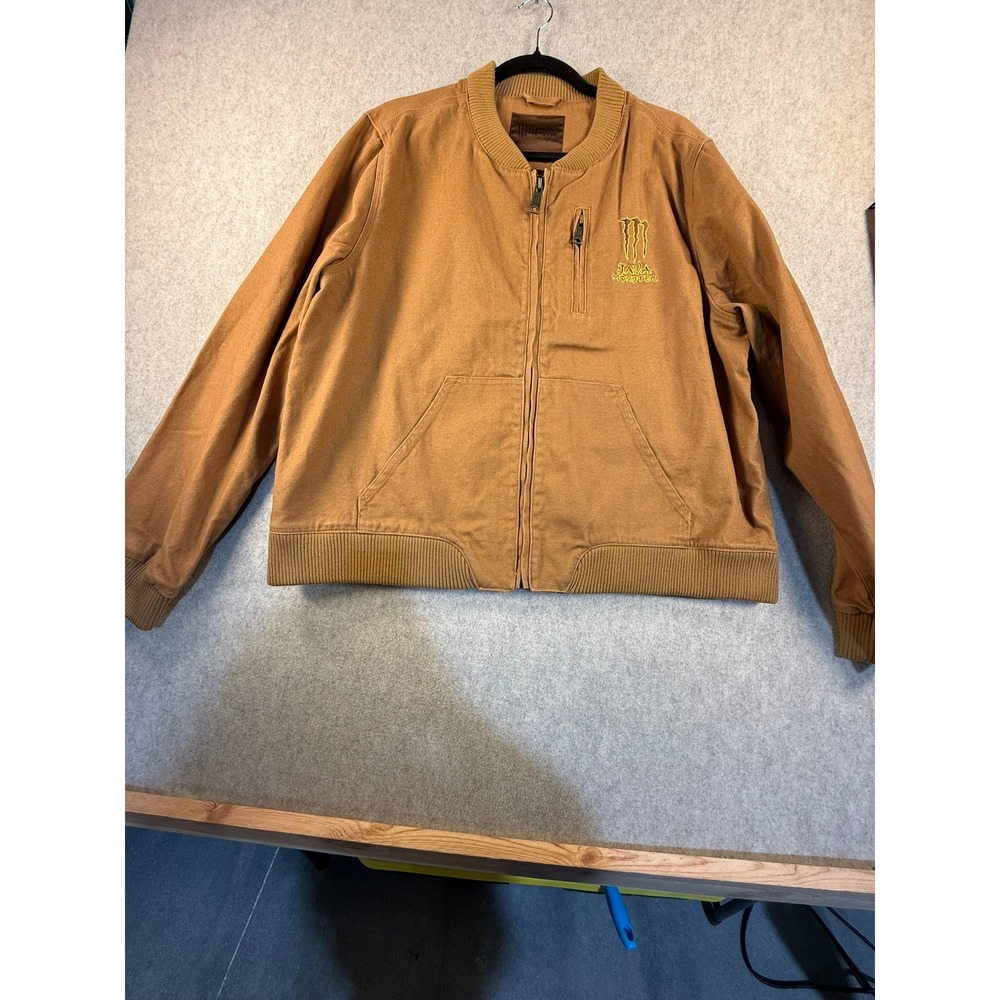 Java Monster Energy Brown Canvas Bomber Jacket Mens 2XL Promo Workwear Zip Up